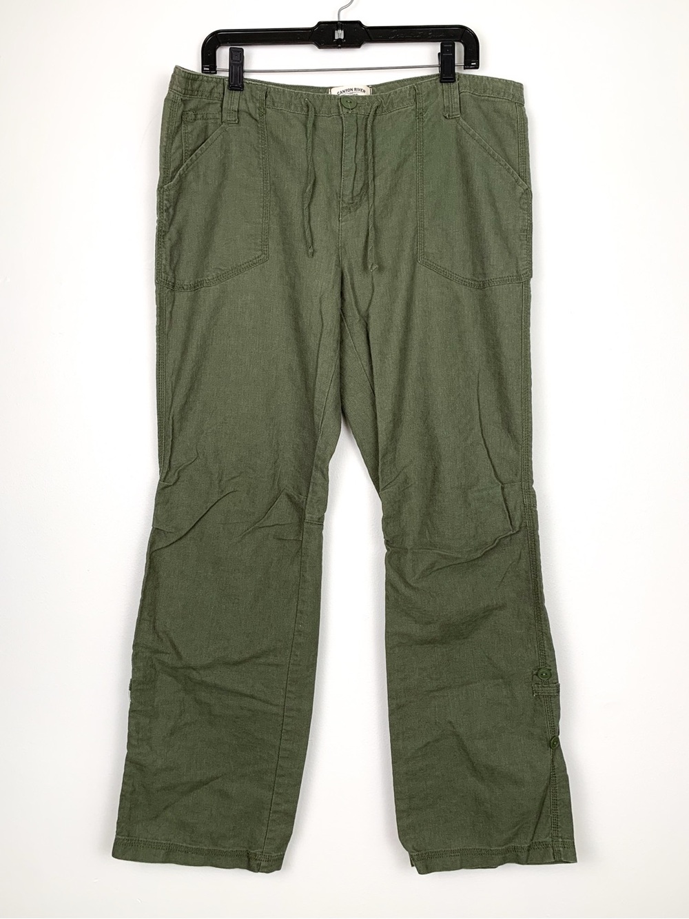 Y2K Canyon River Blues army green linen blend pants with roll tabs size 14